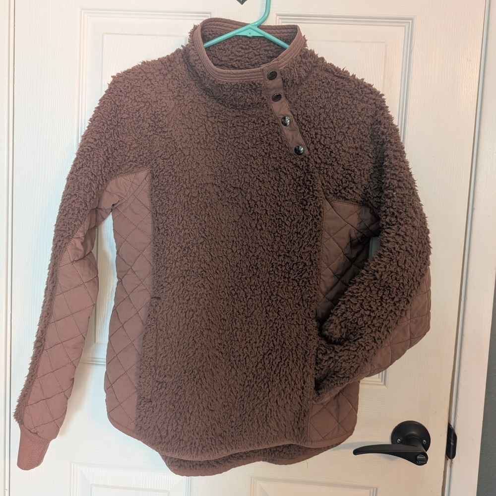 Abercrombie And Fitch Sherpa Fleece Furry Pullover Mock Neck Quilted Xs
